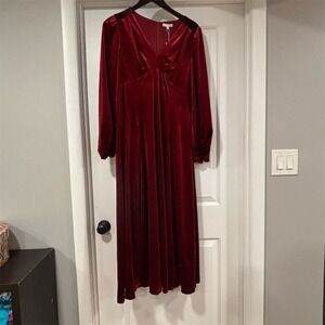 Baltic Born Adella Velvet Maxi Dress Merlot Red Long Sleeve Size L